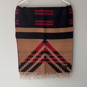Pendleton Black, Tan & Red Geometric Wool Scarf - 19”x70”